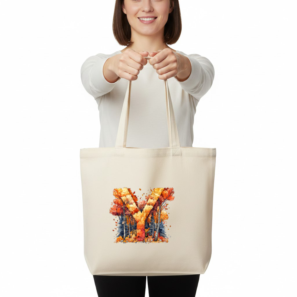 Autumn Forest Letter Y Horizontal Canvas Tote Bag