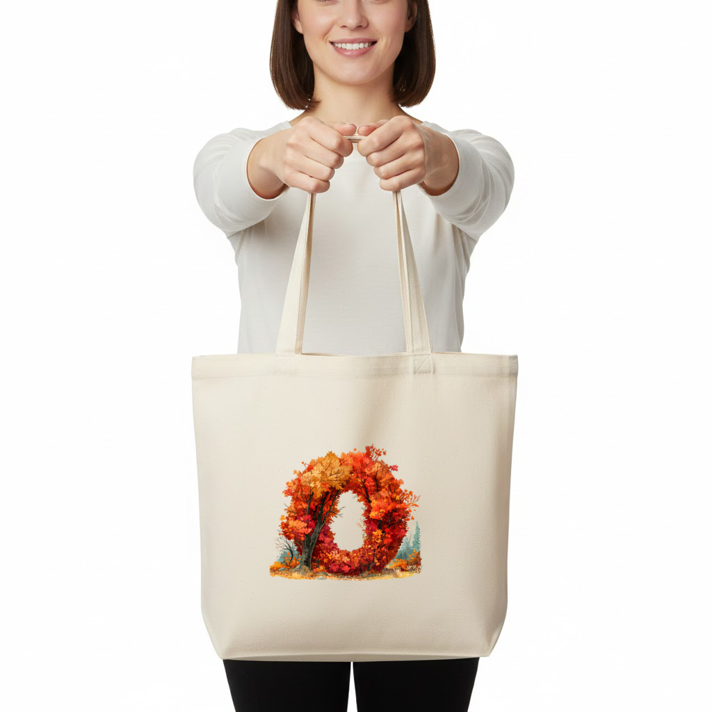Autumn Leaf Letter O Horizontal Canvas Tote Bag