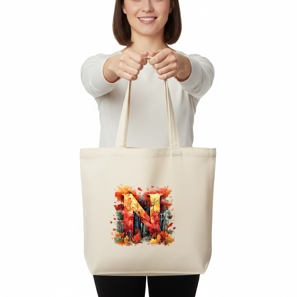 Autumn Leaf Monogram N Horizontal Canvas Tote Bag