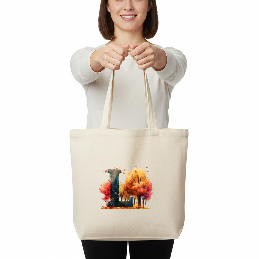 Autumn Forest Letter L Horizontal Canvas Tote Bag