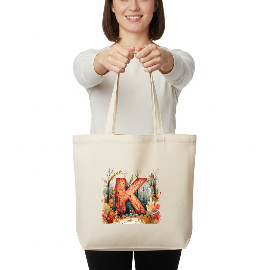 Autumn Forest Letter K Horizontal Canvas Tote Bag