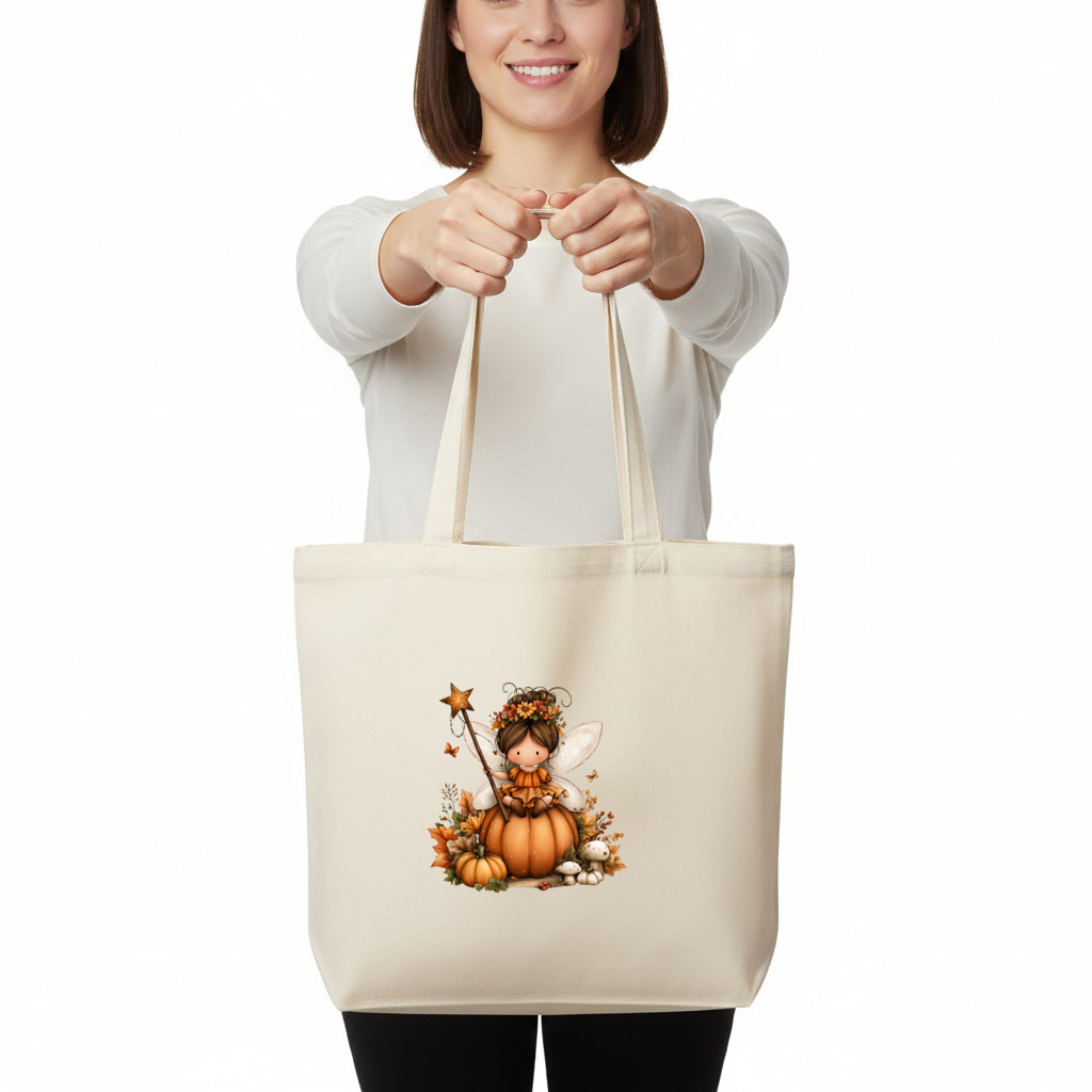 Whimsical Autumn Pumpkin Fairy Horizontal Canvas Tote Bag