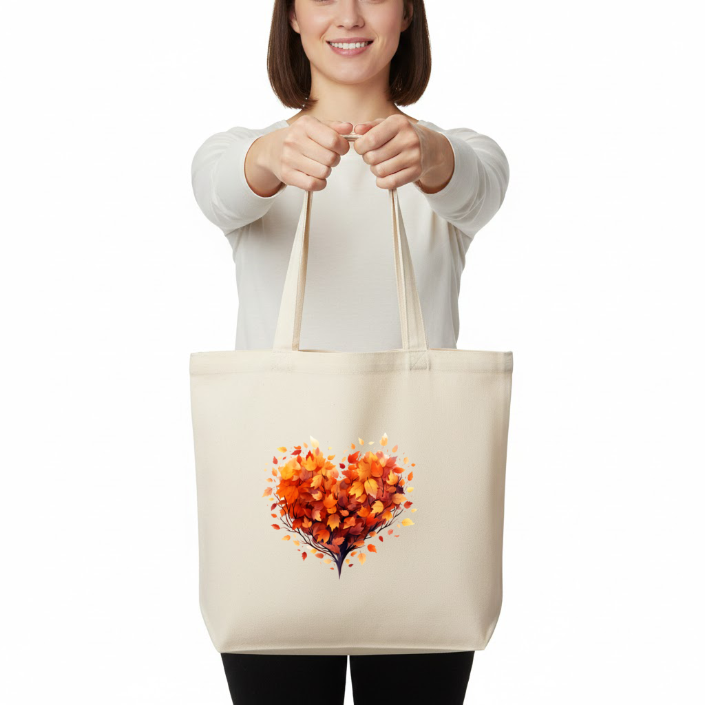 Autumn Leaf Heart Horizontal Canvas Tote Bag