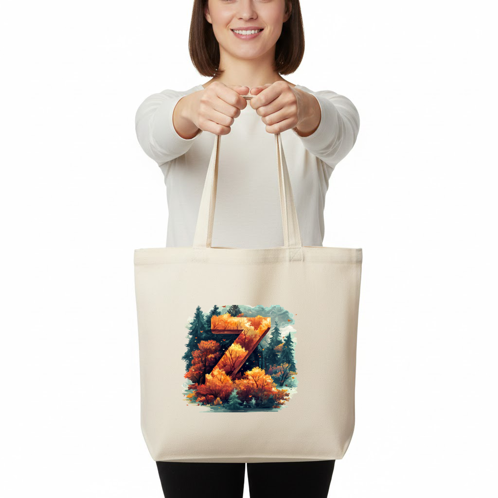 Autumn Leaf Forest Letter Z Horizontal Canvas Tote Bag