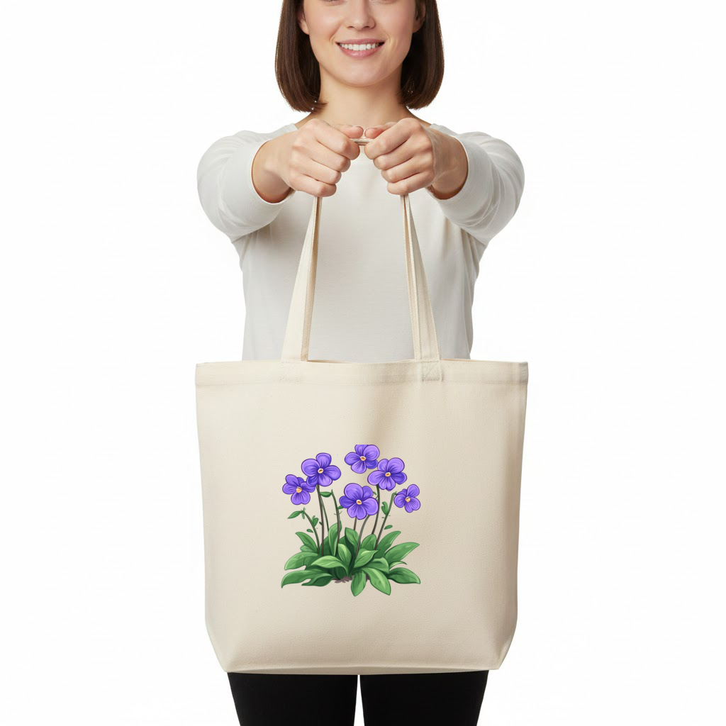 Cottagecore Purple Violets Horizontal Canvas Tote Bag