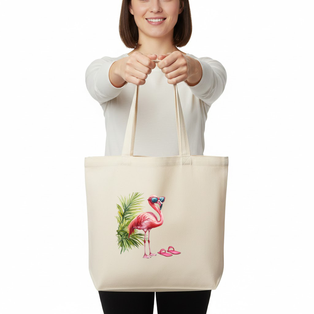 Pink Flamingo with Sunglasses Horizontal Canvas Tote Bag