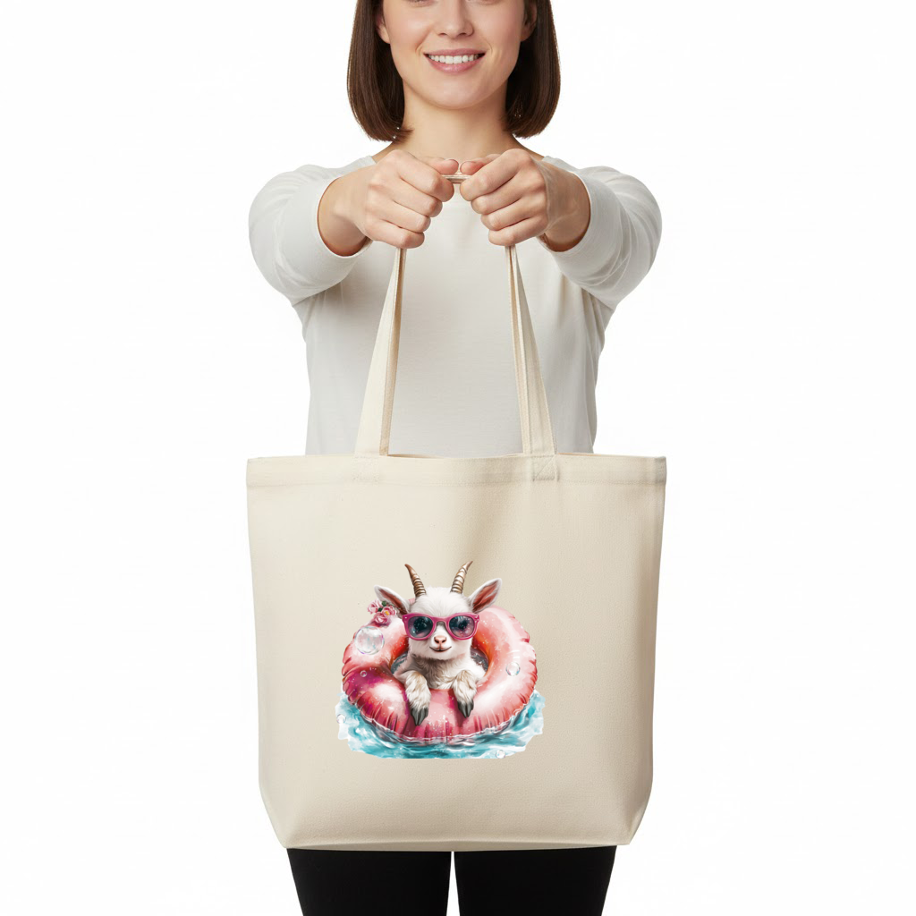 Pembe Gözlüklü Havuzda Yavru Keçi Yatay Canvas Çanta