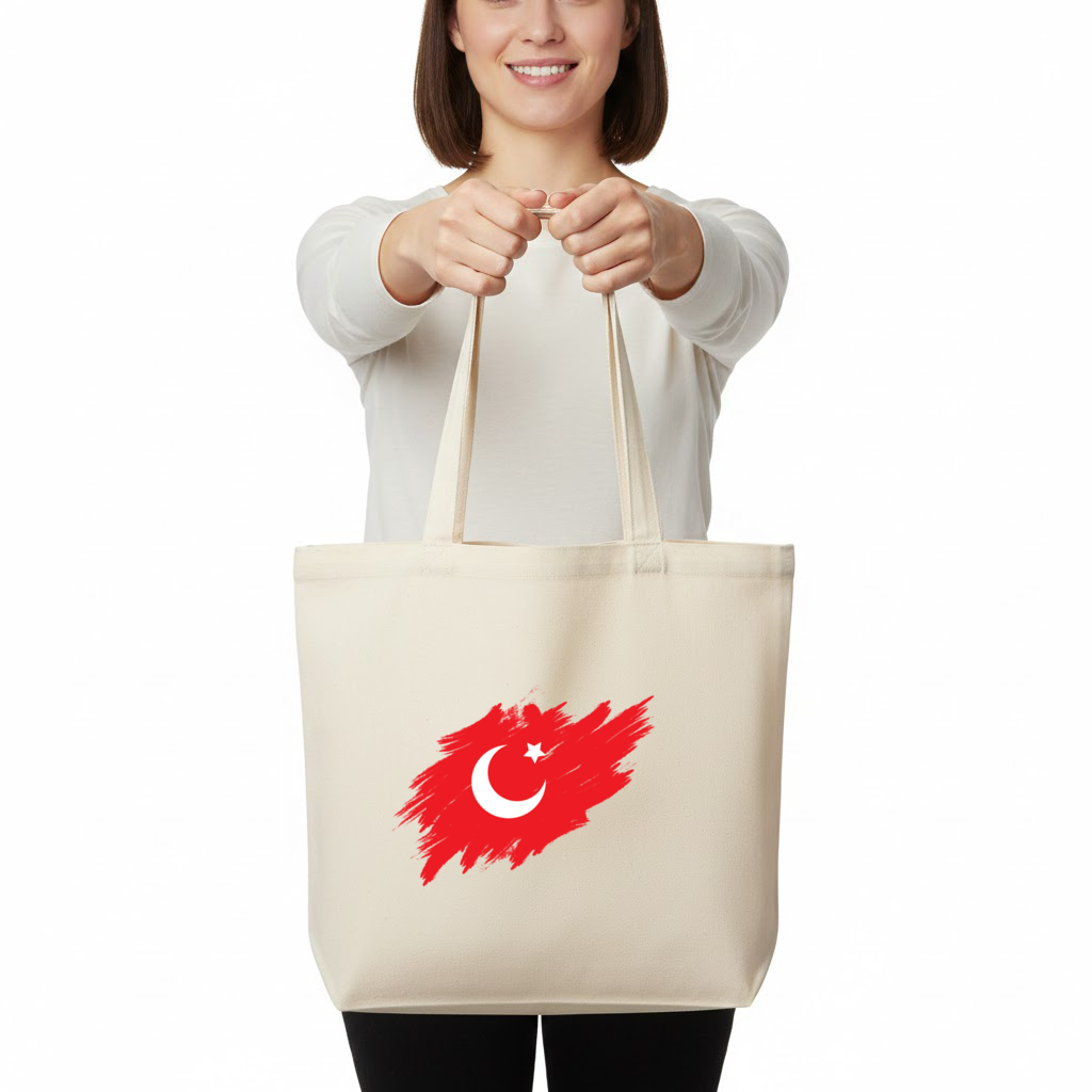 Fırça Darbeli Ay Yıldız Türkiye Bayrağı Yatay Canvas Çanta