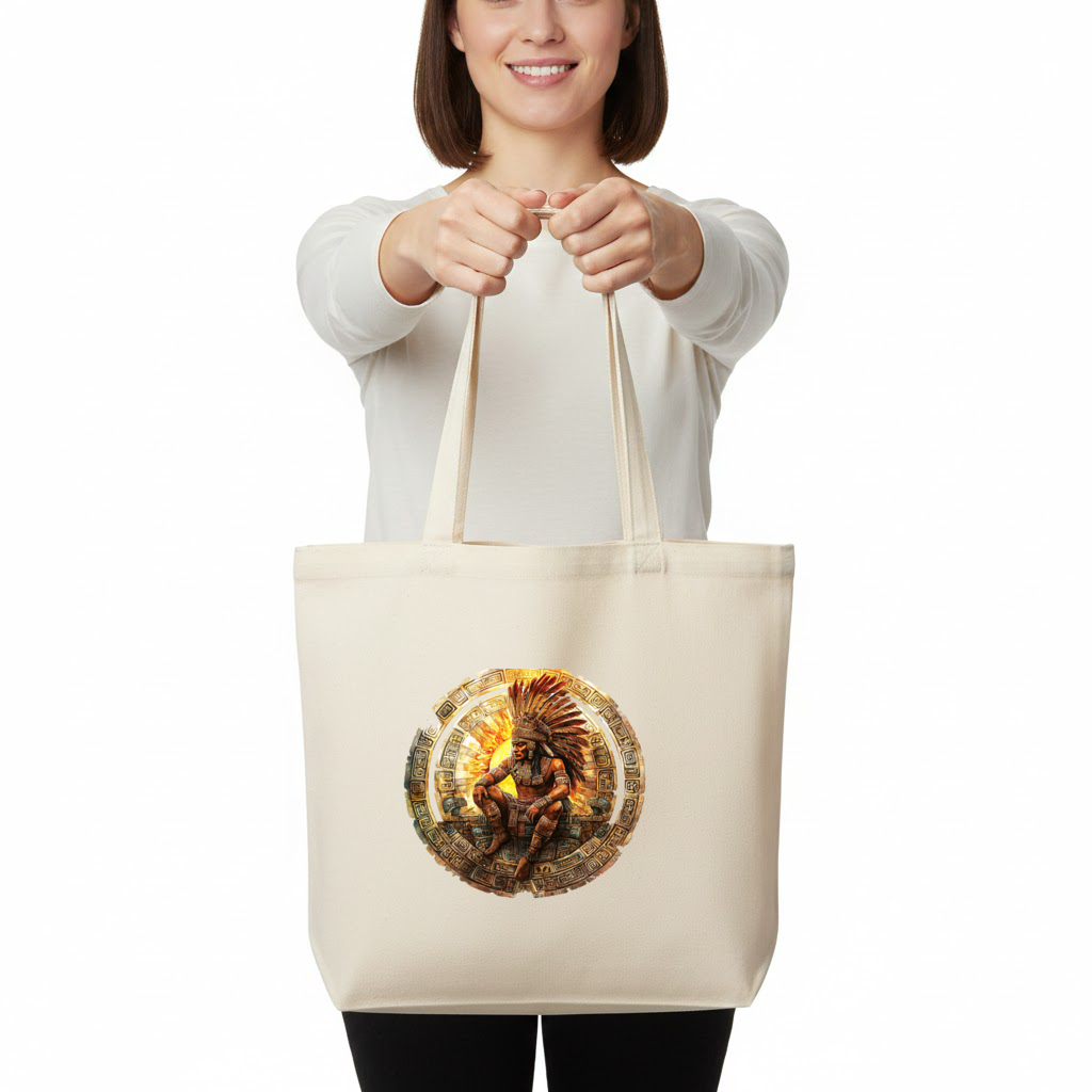 Antik Aztek Güneş Savaşçısı Yatay Canvas Çanta