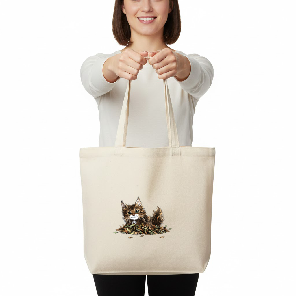 Cute Fluffy Kitten in Autumn Leaves 