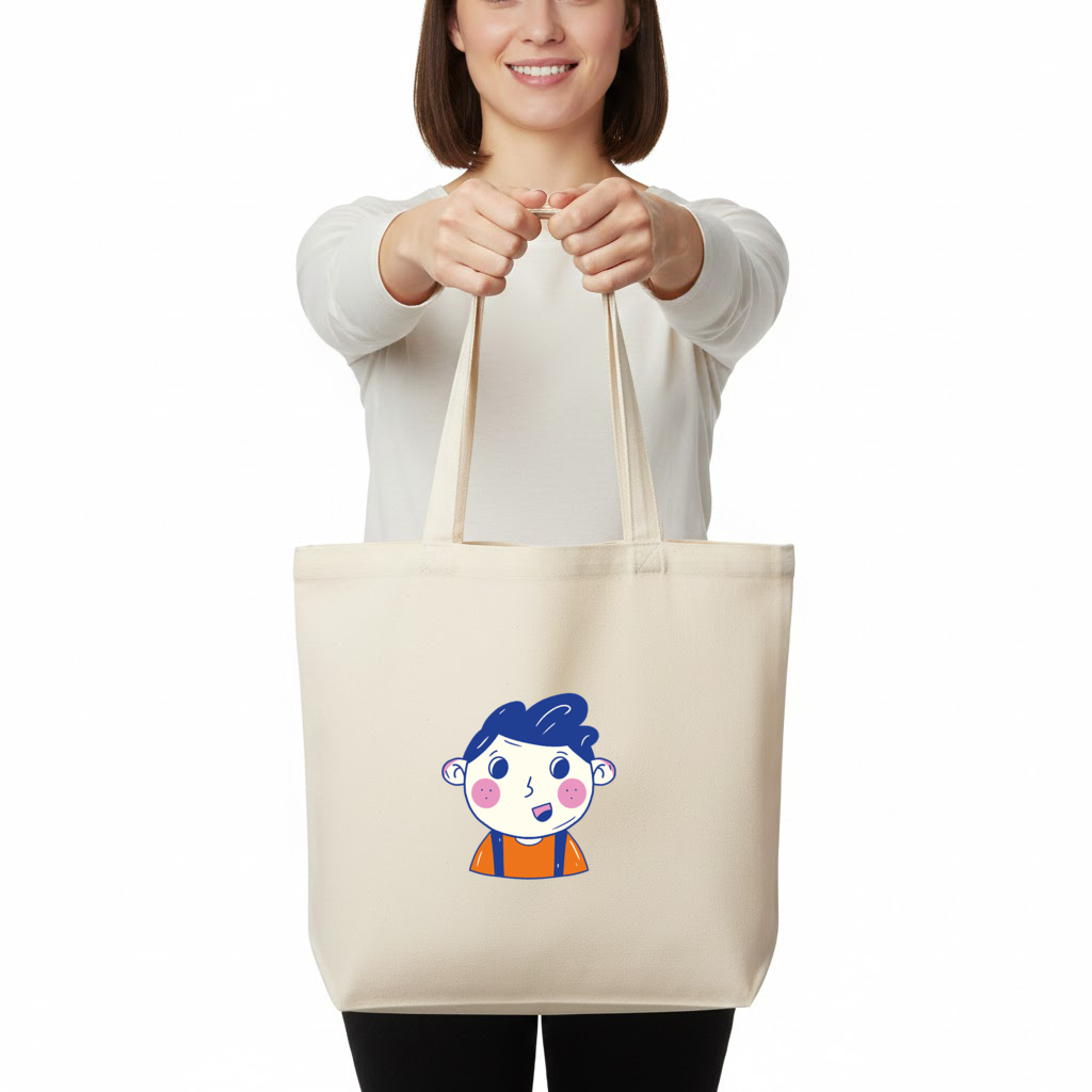 Cute Smiling Boy with Blue Hair Horizontal Canvas Tote Bag