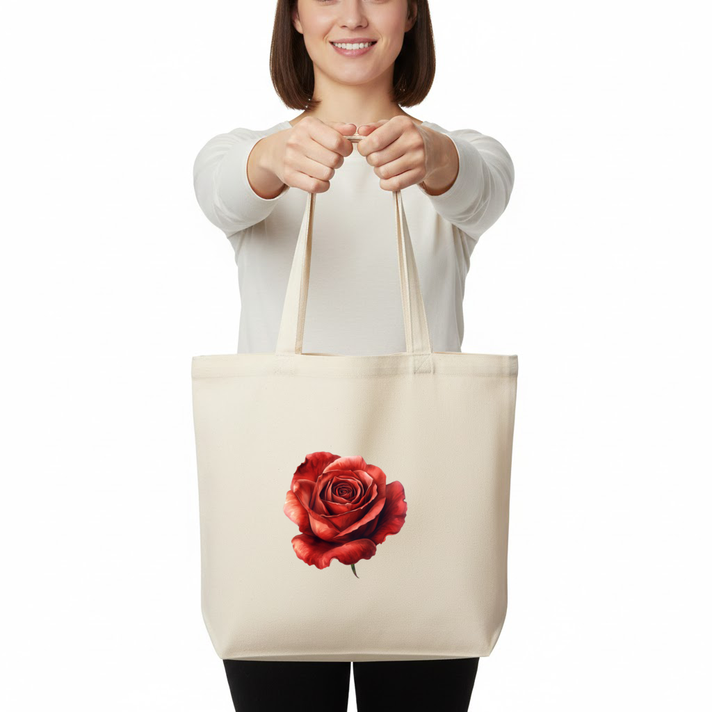 Crimson Red Rose Horizontal Canvas Tote Bag