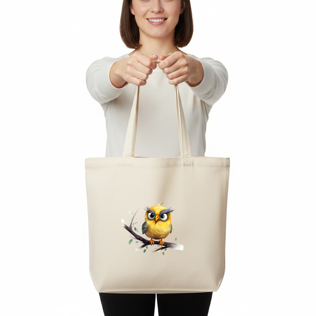 Grumpy Yellow Owl Horizontal Canvas Tote Bag
