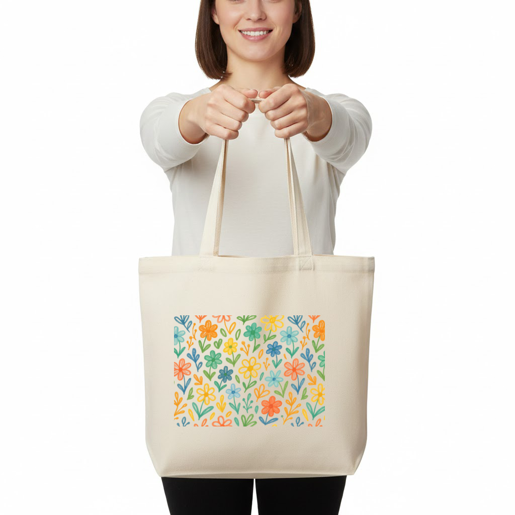 Colorful Boho Wildflowers Horizontal Canvas Tote Bag