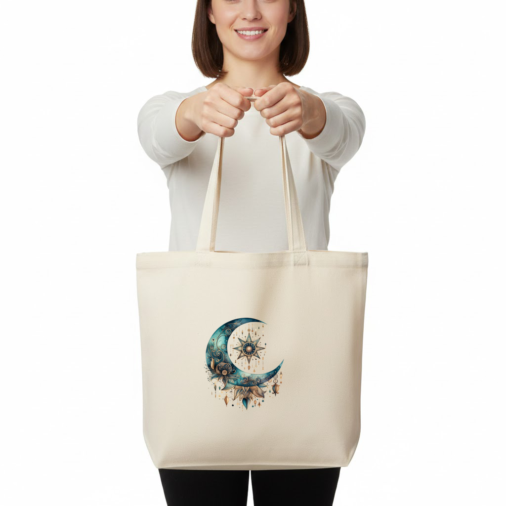 Boho Celestial Sun and Moon Horizontal Canvas Tote Bag