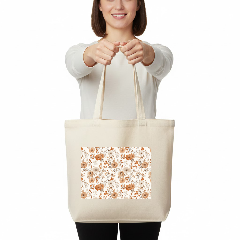 Terracotta Vintage Rose Horizontal Canvas Tote Bag