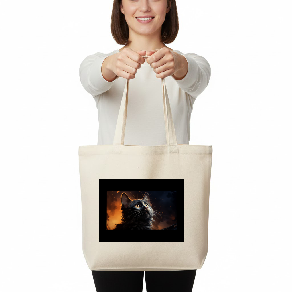 Black Cat Digital Art Horizontal Canvas Tote Bag