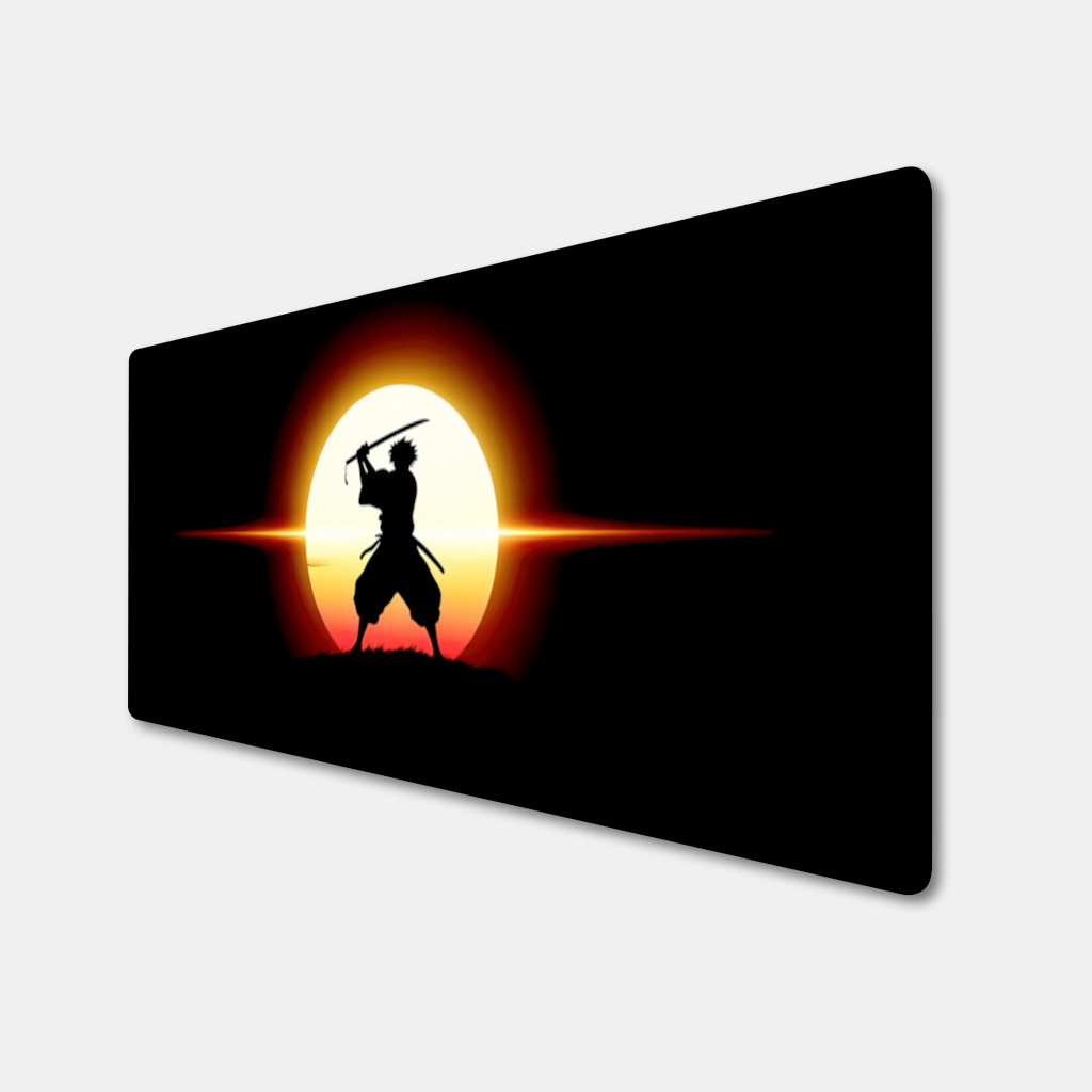 Samurai Silhouette Under the Rising Sun Honor and Strength Mouse Pad