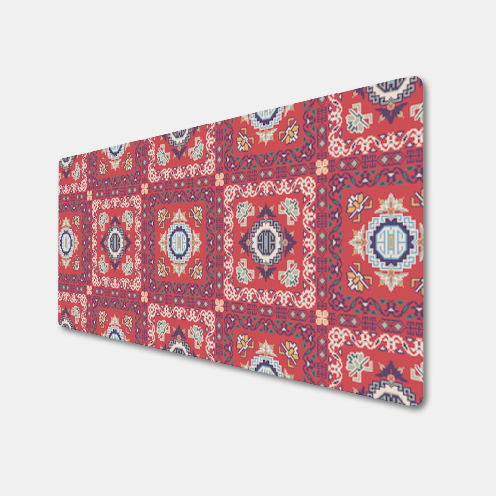 Traditional Kilim Inspired Red Ethnic Geometric Pattern Mouse Pad