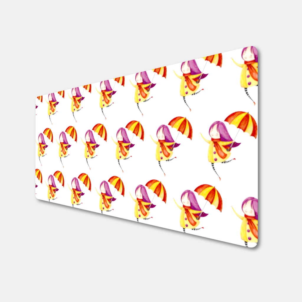 Cheerful Girl with Umbrella Mouse Pad