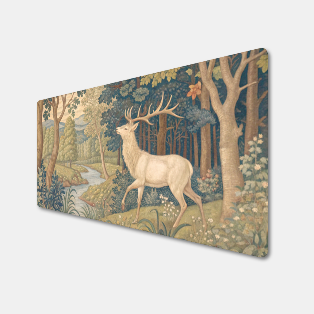 Noble Deer in Forest Landscape Classic Art Illustration Mouse Pad