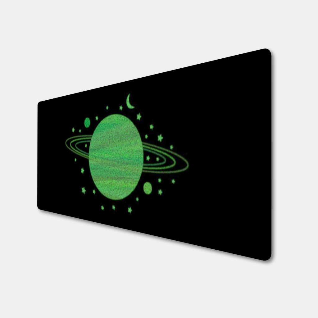 Green planets on a black background. 