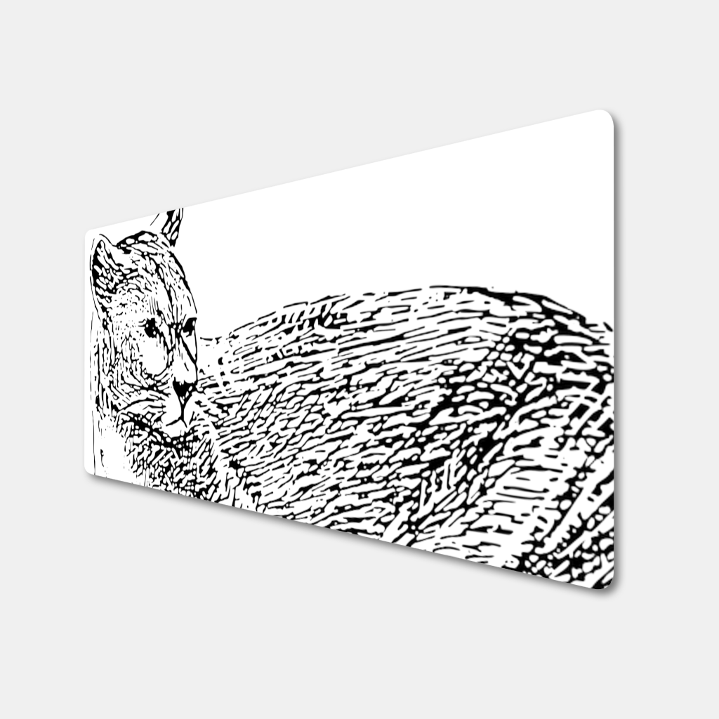 Black and White Wild Cat Sketch Illustration Mouse Pad