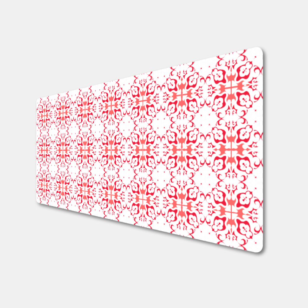 Red and White Traditional Tile Style Pattern Mouse Pad