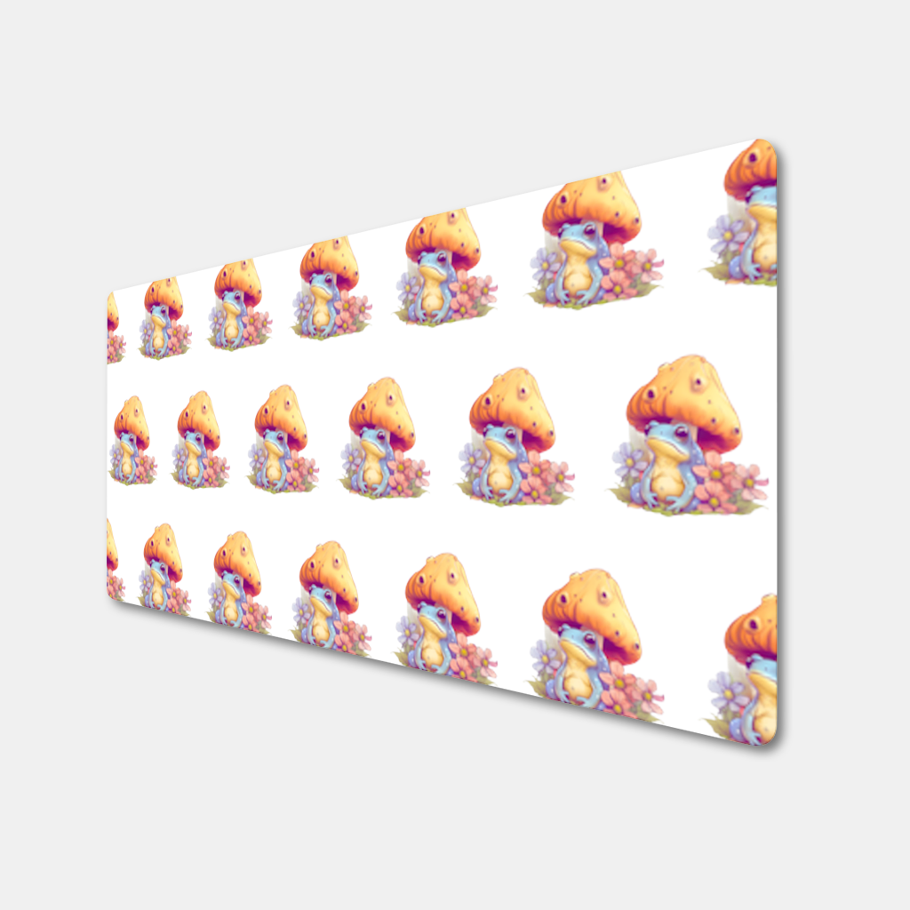 Blue Frog Resting Under Orange Mushroom Mouse Pad