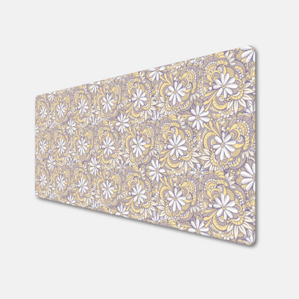 Retro Floral Doodle and Mandala Pattern Mouse Pad