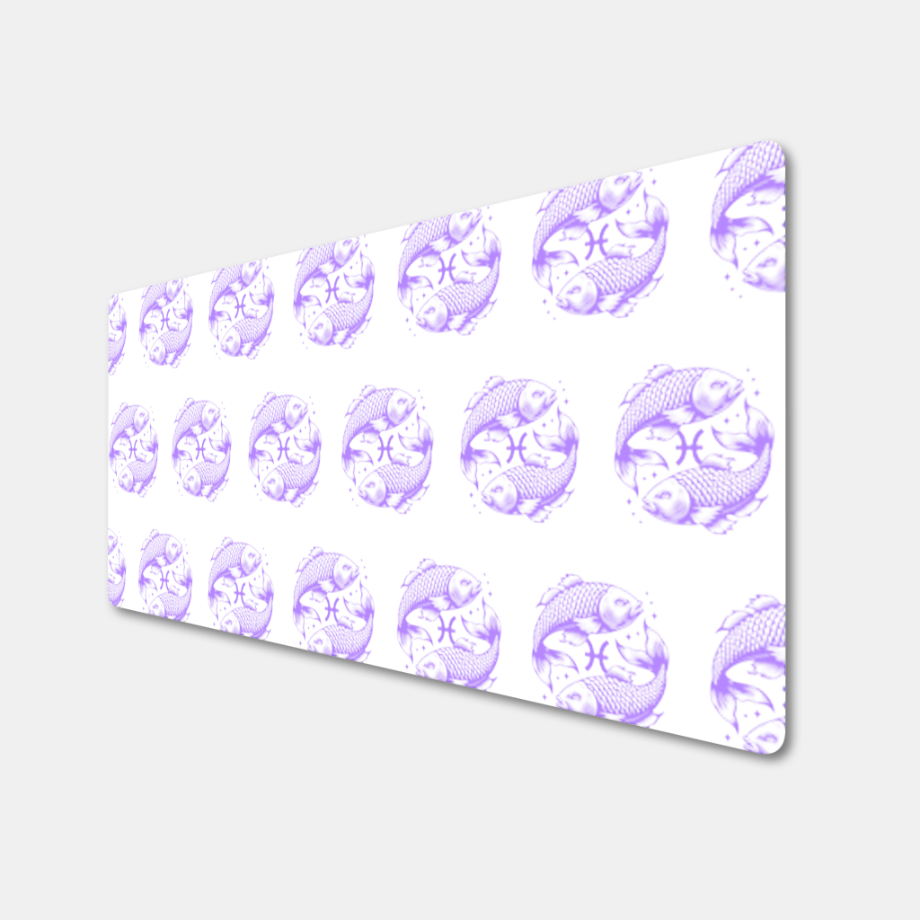 Pisces Zodiac Symbol with Purple Fish Art Mouse Pad