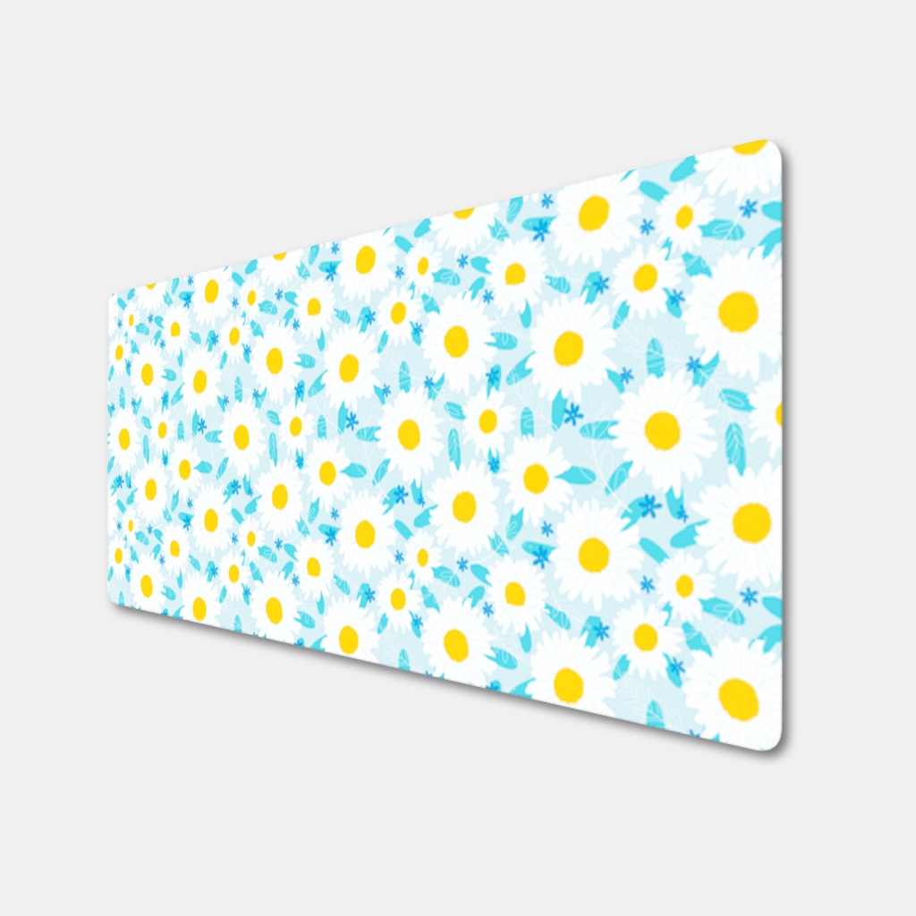 Daisy Garden and Turquoise Leaves Pattern Mouse Pad