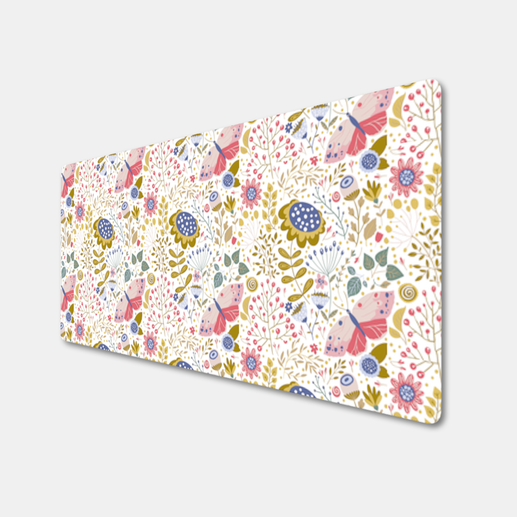 Folk Art Floral and Butterfly Pattern Mouse Pad