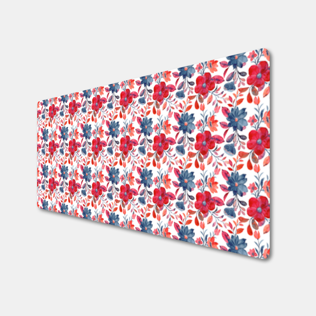 Watercolor Red Navy Floral Mouse Pad