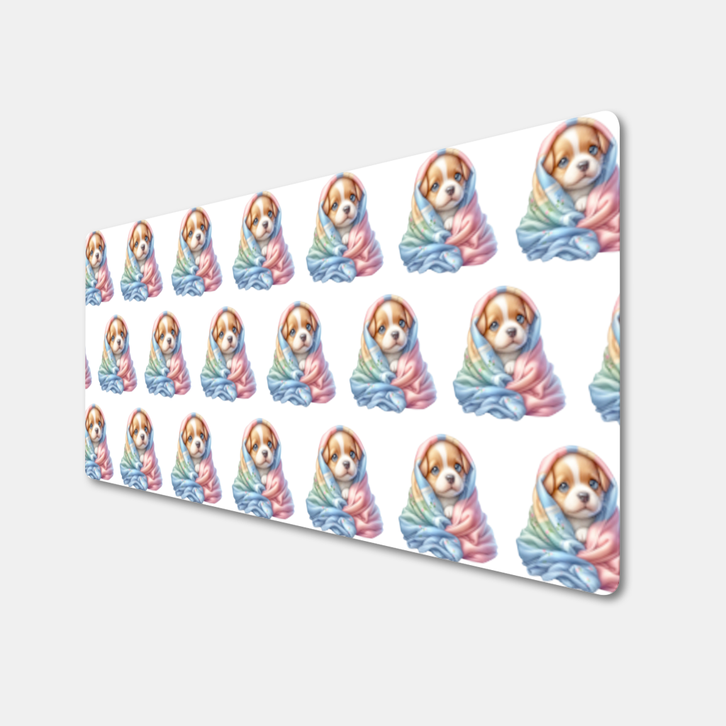 Cute Puppy Wrapped in Colorful Blanket Mouse Pad
