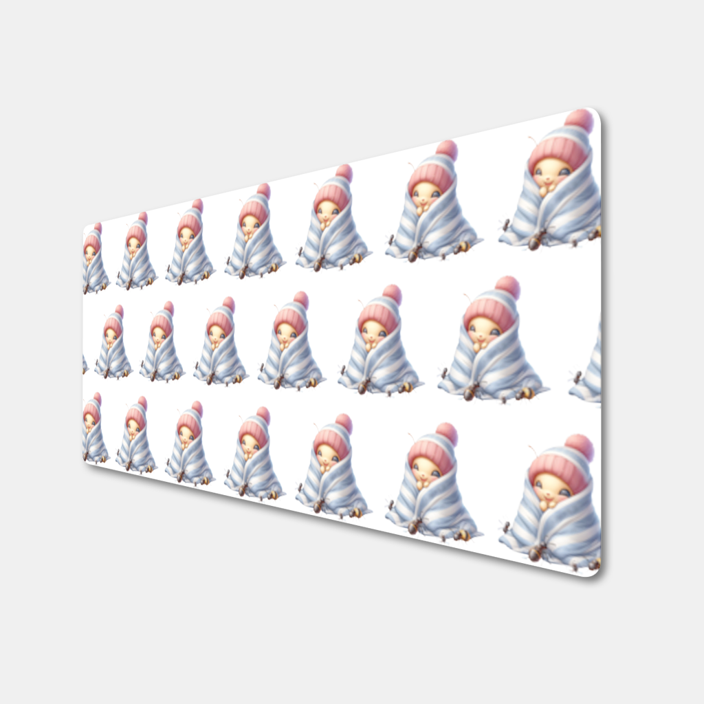 Kawaii Baby Bee in Pink Beanie Mouse Pad