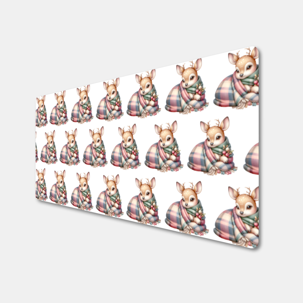 Kawaii Baby Deer with Plaid Scarf Mouse Pad