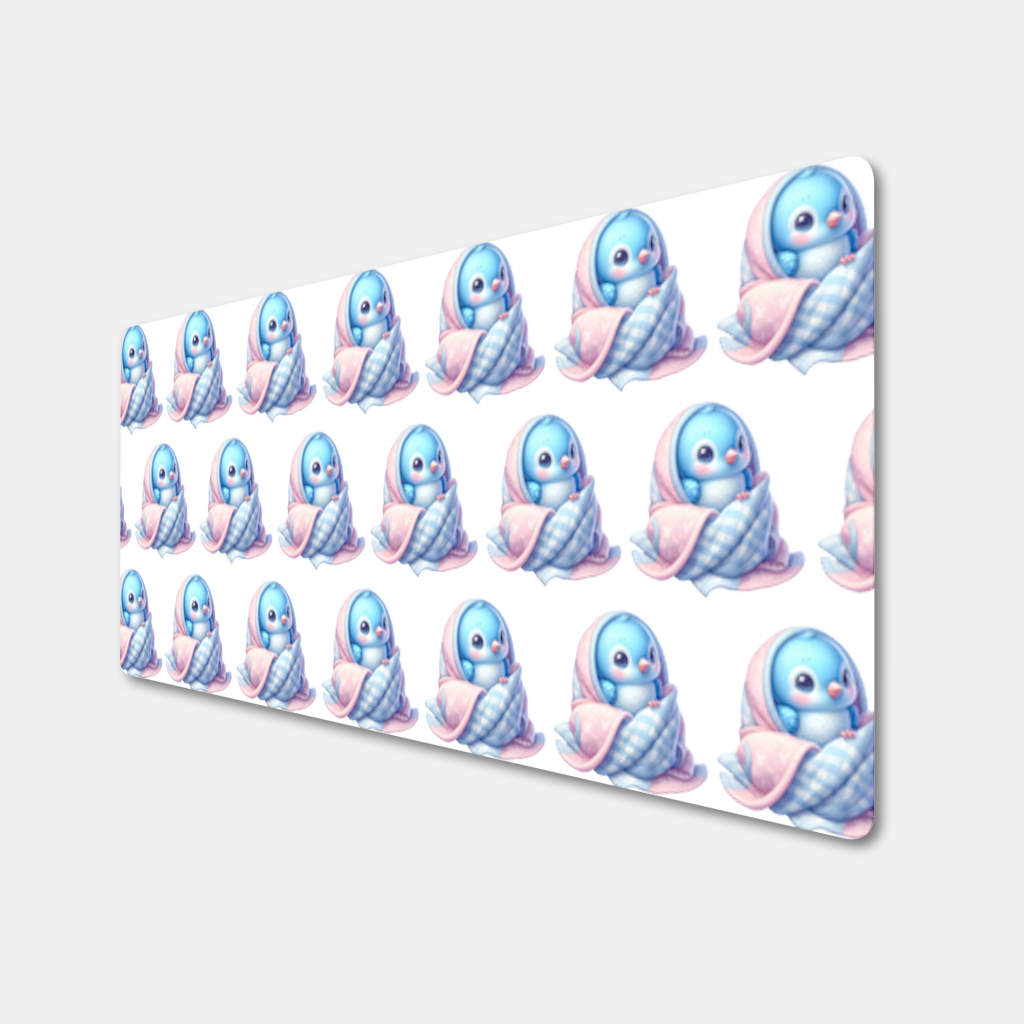 Kawaii Blue Bird in Blanket Mouse Pad
