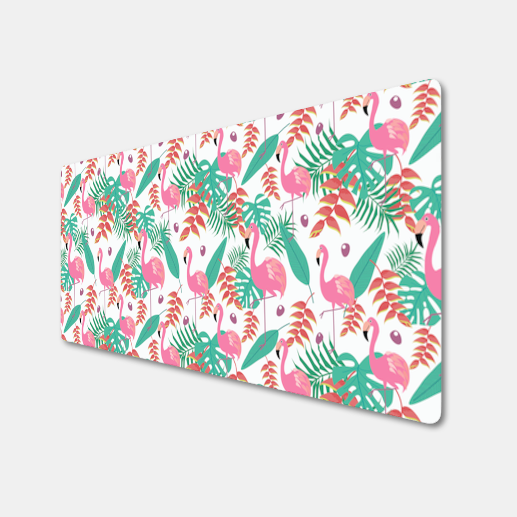 Pink Flamingo Tropical Leaves Mouse Pad