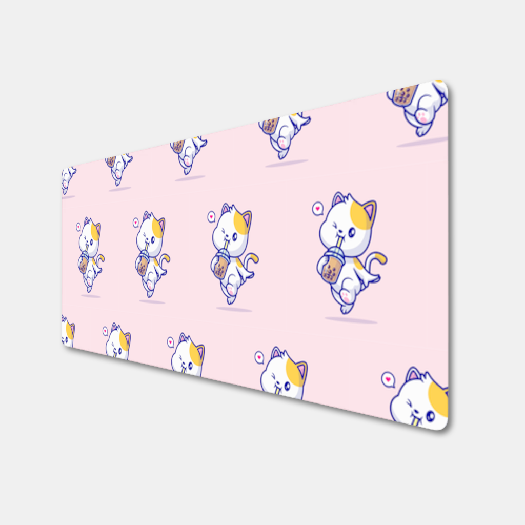 Boba Çayı İçen Kawaii Kedi Mouse Pad