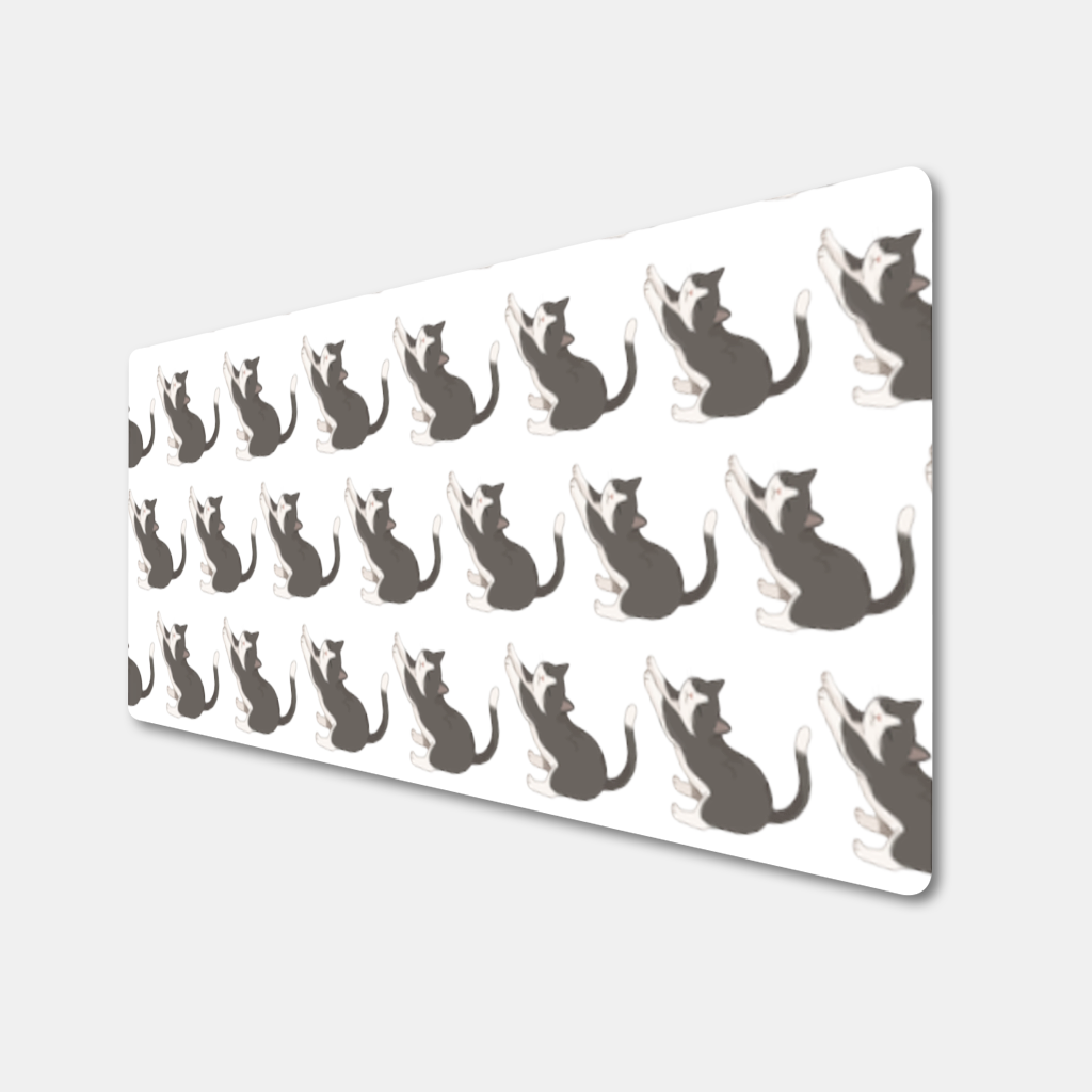 Stretching Tuxedo Cat Mouse Pad