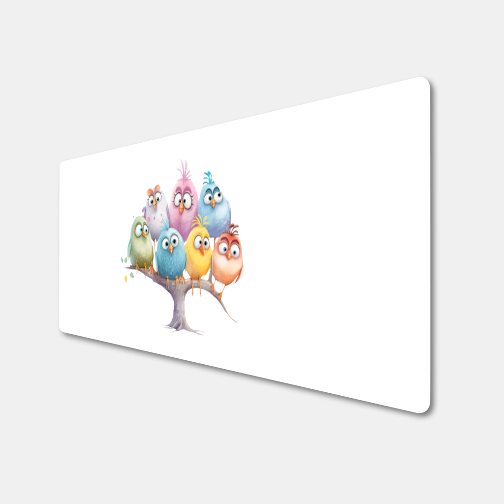 Whimsical Colorful Birds on Branch 