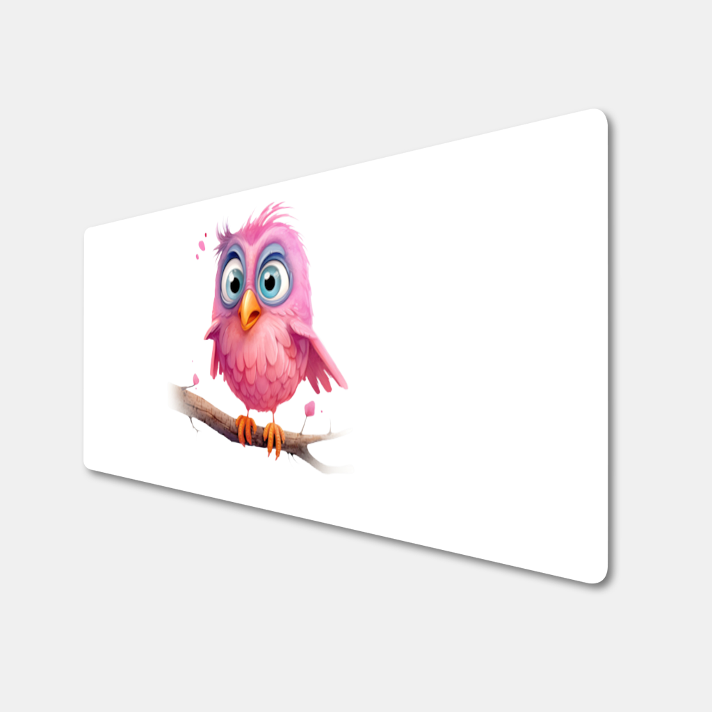 Cute Pink Bird with Large Blue Eyes Mouse Pad
