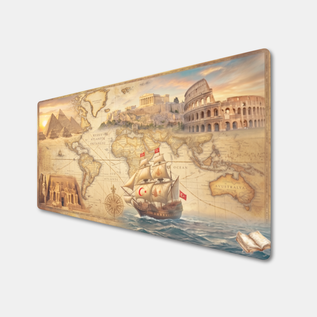 Retro World Map with Ancient Ruins Concept Mouse Pad
