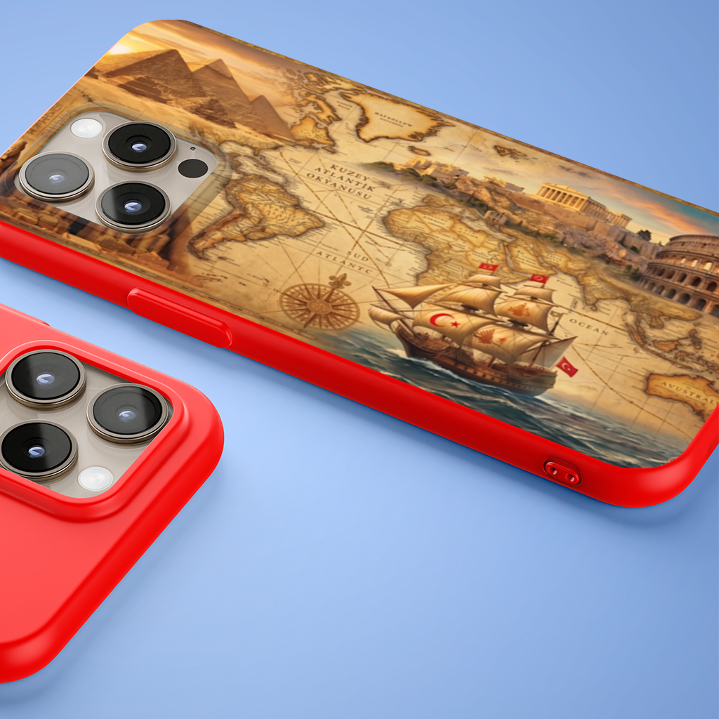 Retro World Map with Ancient Ruins Concept iPhone 15 Pro Case