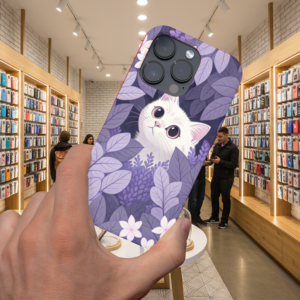 Lavanta Yaprakları Arasında Sevimli Beyaz Kedi iPhone 16 Pro Case