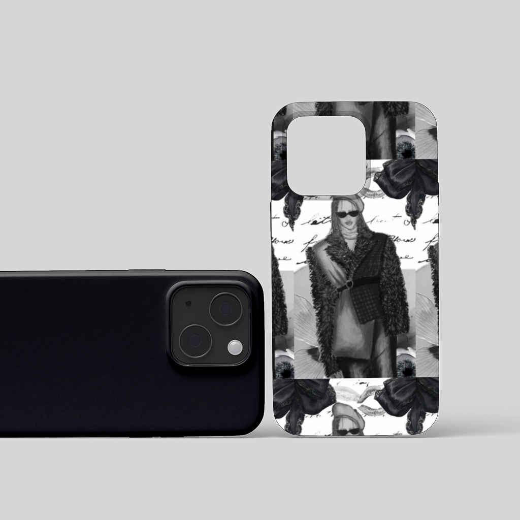 Black  White Illustration iPhone 15 Kılıfı