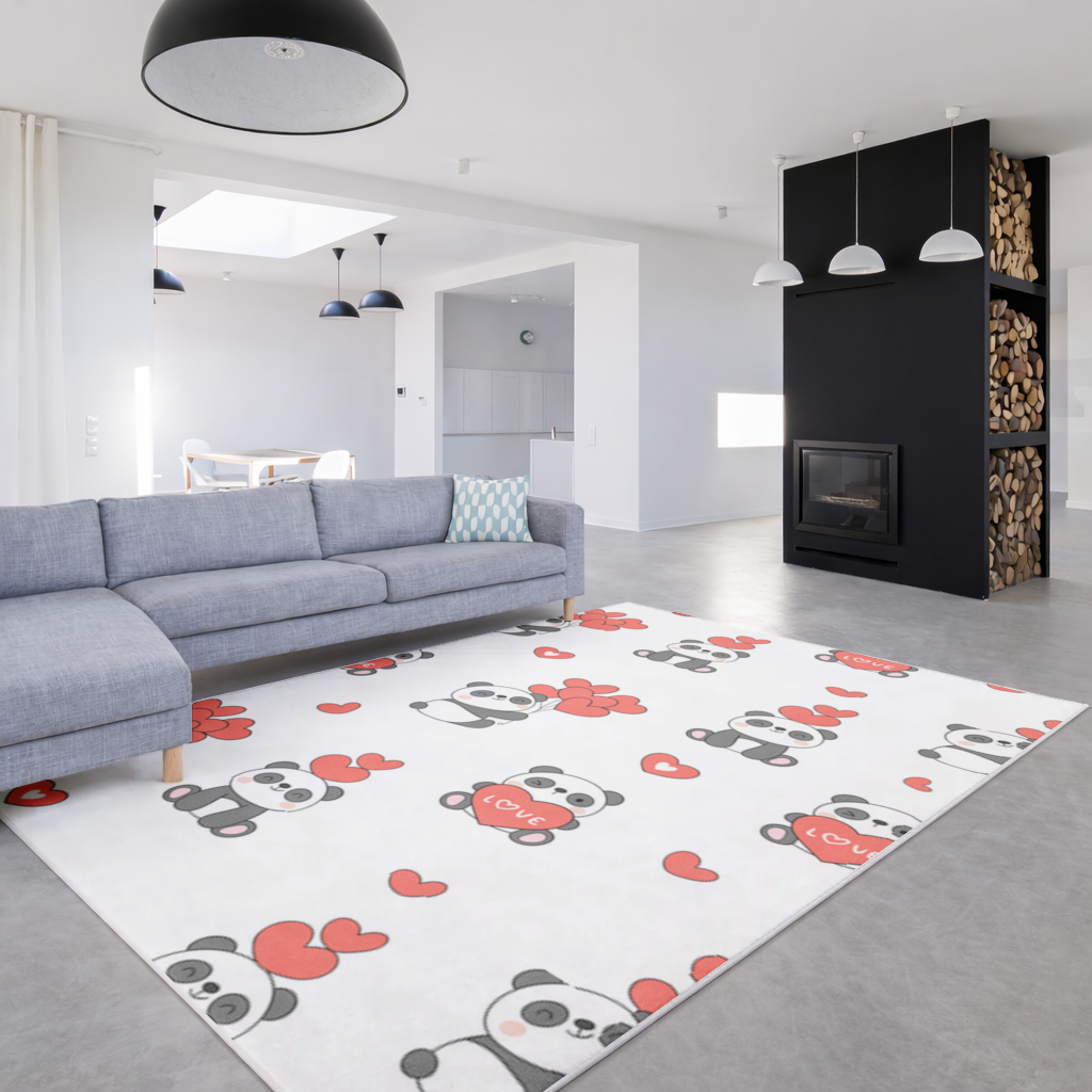 Cute Panda Valentines Day Love Heart Pattern Design Living room carpet