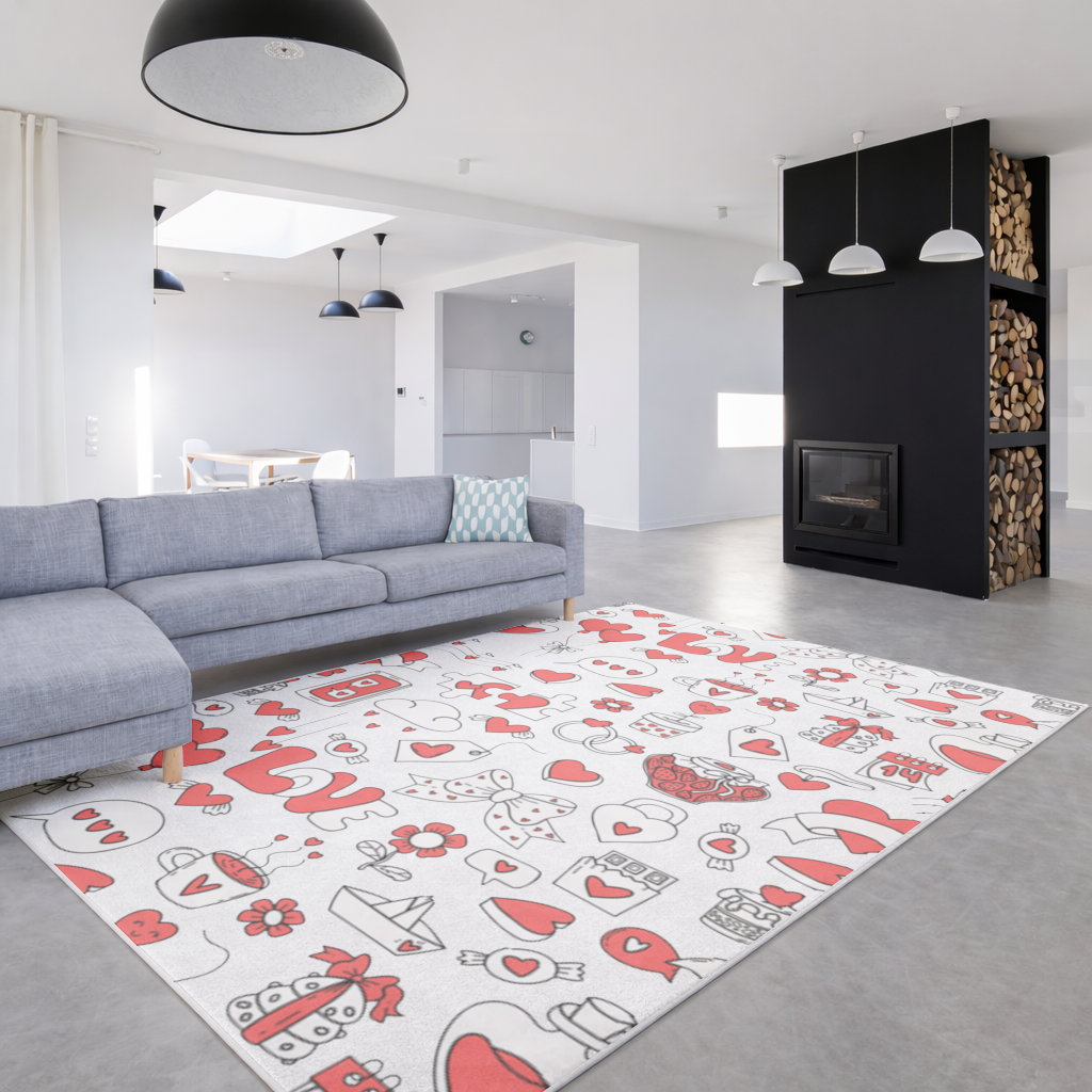 Valentines Day Doodle Love Heart Pattern Cute Design Living room carpet