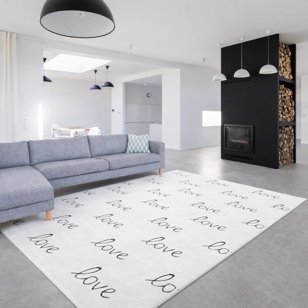 Minimal Black and White Love Text Pattern Design Living room carpet